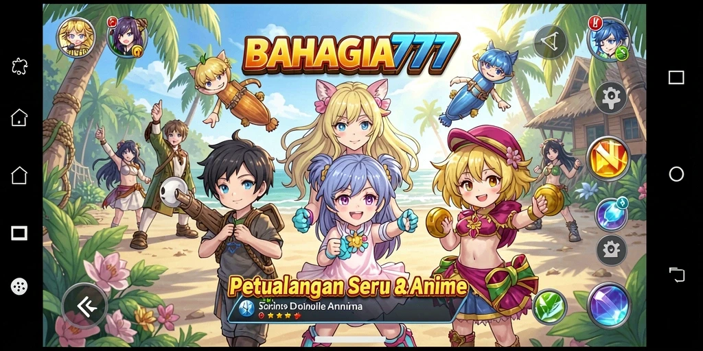 Tampilan gameplay BAHAGIA777 yang menarik dengan karakter anime.