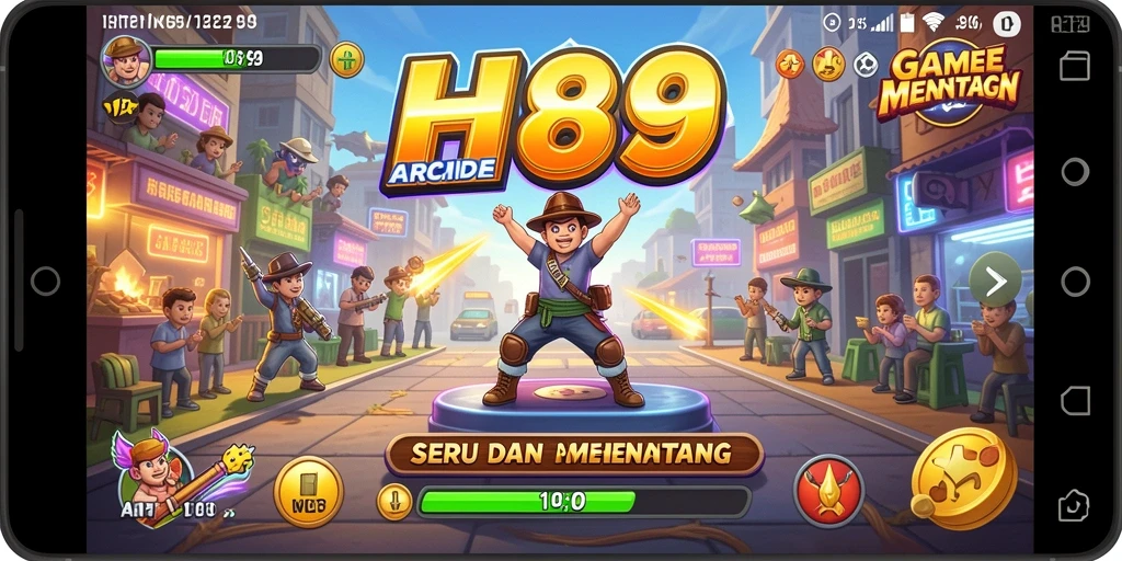 Screenshot utama H89 menampilkan aksi gameplay Arcade yang dinamis.