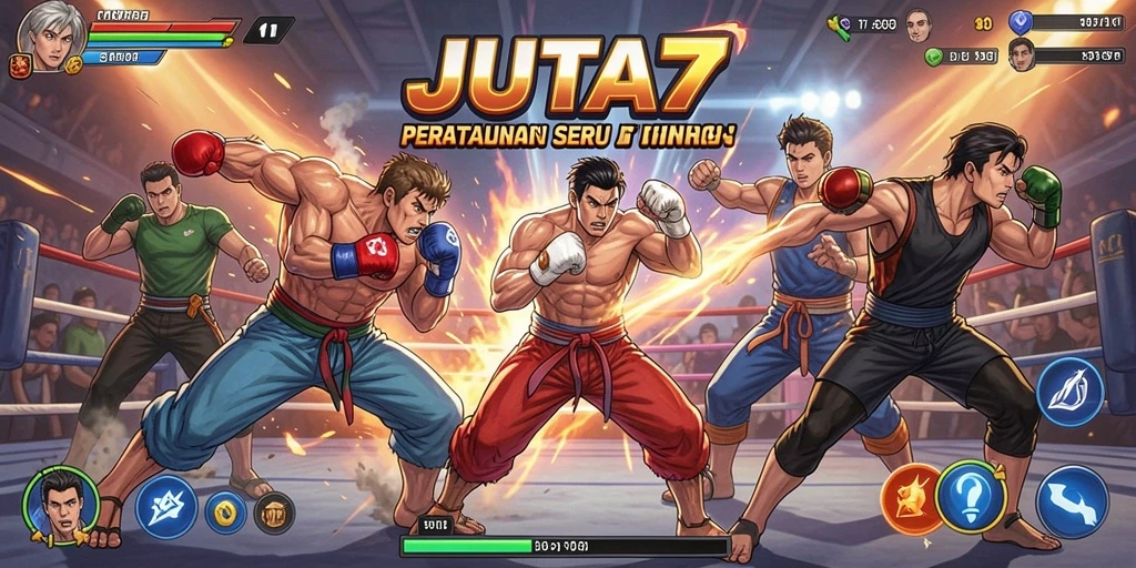 Tangkapan layar utama JUTA7 menampilkan aksi pertarungan yang mendebarkan.