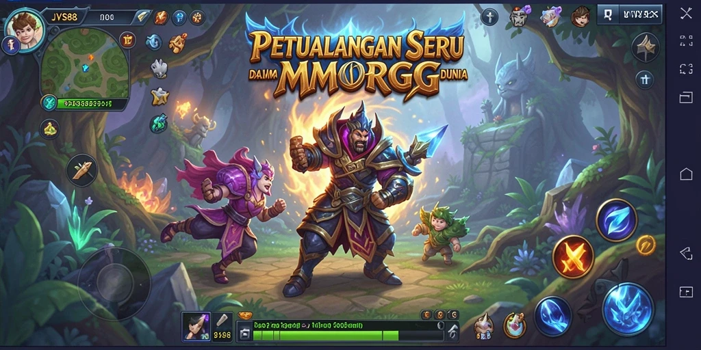 Tangkapan layar gameplay JVS88 yang menampilkan aksi pertempuran seru dan lingkungan yang memukau.