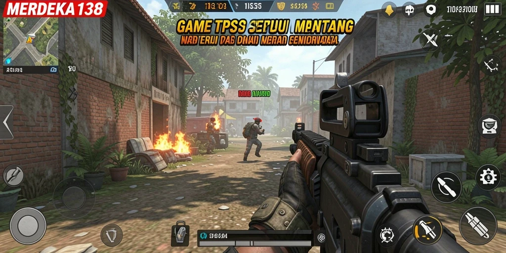 Tangkapan layar gameplay MERDEKA138 yang mendebarkan dengan aksi TPS.
