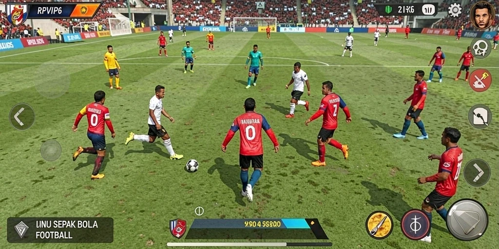 Tangkapan layar RPVIP6 menampilkan aksi permainan sepak bola yang mendebarkan.