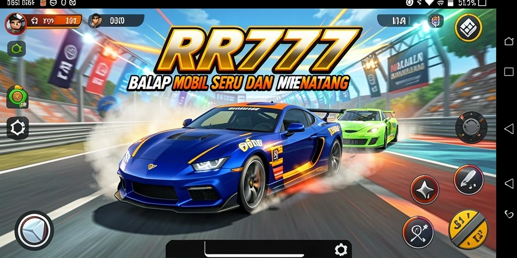 Pemandangan balapan mobil cepat dalam RR777 yang mendebarkan.