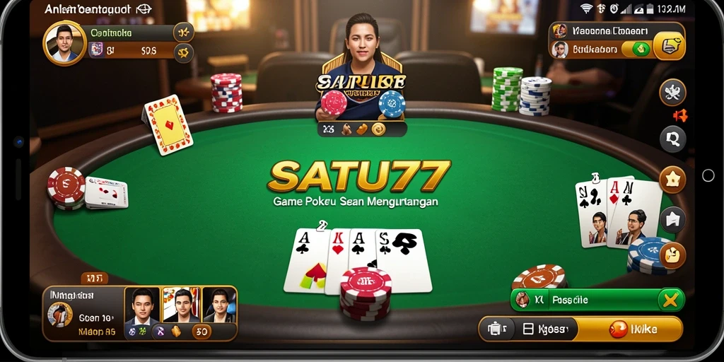 Tampilan menarik dari gameplay Poker SATU77 yang mendebarkan.