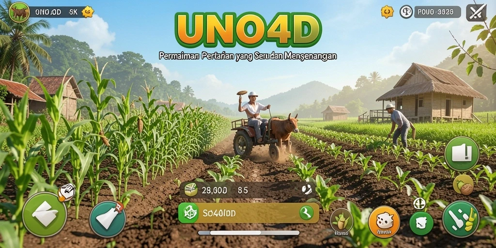 Tampilan gameplay <strong>UNO4D</strong> menampilkan aktivitas bertani yang seru dan interaktif.
