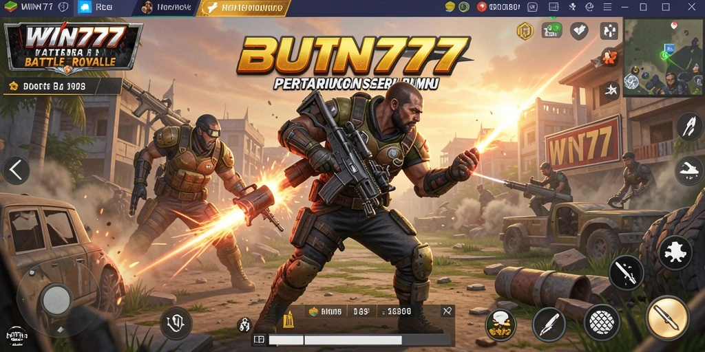 Screenshot gameplay WIN777 menampilkan aksi Battle Royale yang mendebarkan.